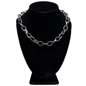 Silver Tone Statement Chain Link Necklace Choker Toggle Clasp Jewelry 9 in L